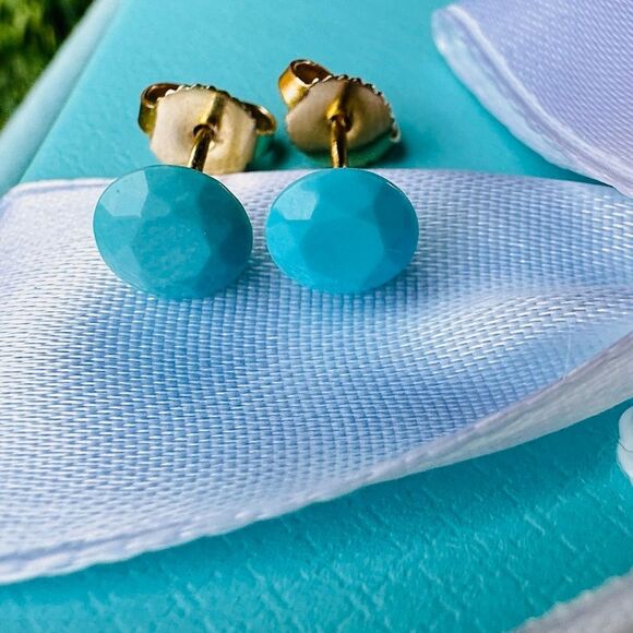 NEW Tiffany & Co. Turquoise Faceted Earrings in 18k Yellow Gold - Picture 1 of 7